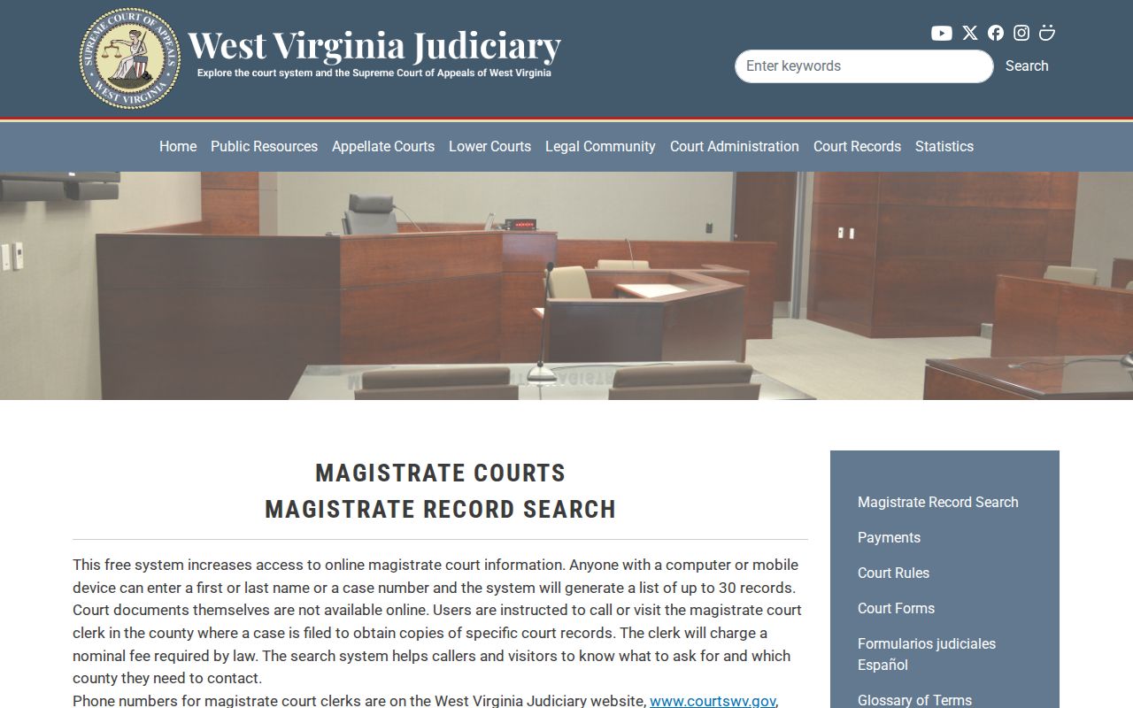 Webster County case search fields and result limit
