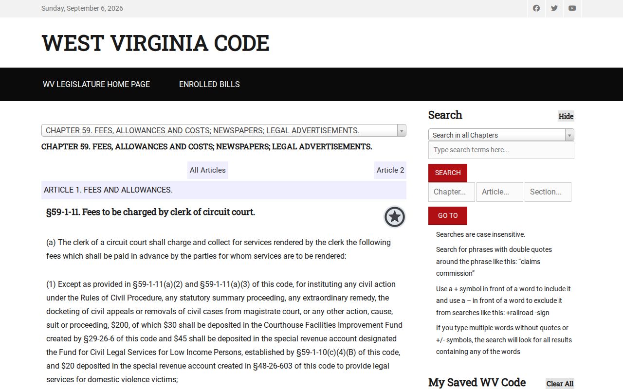 Webster County court record Circuit Clerk fee source