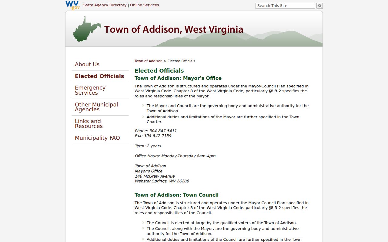 Webster Springs court docket Addison municipal office source